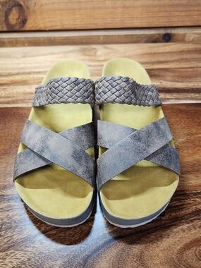 Women's Brown Beige Braided Strap Slide Sandal Slip-On Casual